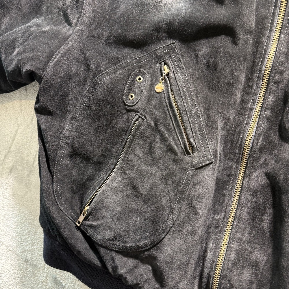 Harley-Davidson Suede Bomber Jacket V-Twin Power Patch Black XXL Vintage - Picture 7 of 16